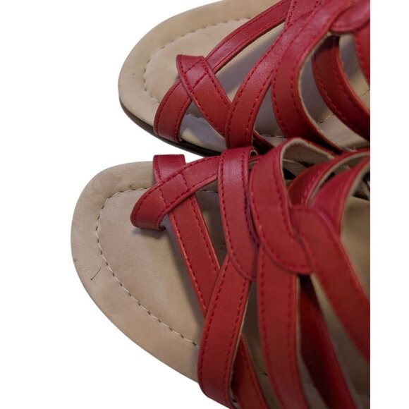 Dansko Red Leather Strappy Micro Wedge Heel Portugal Sandals Womens Size 38 - Picture 7 of 9